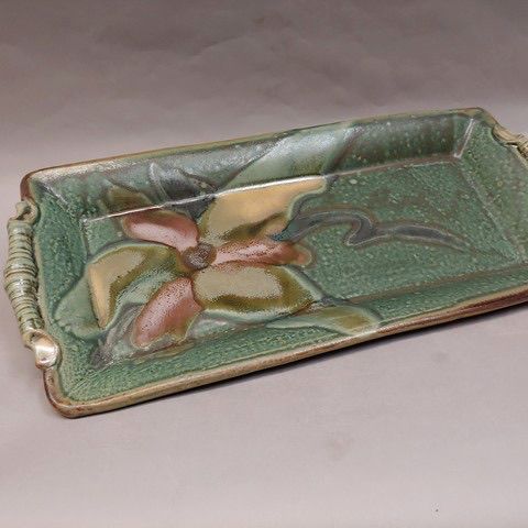 #20855 Platter, Medium Grn/Mauve Floral $29 at Hunter Wolff Gallery
