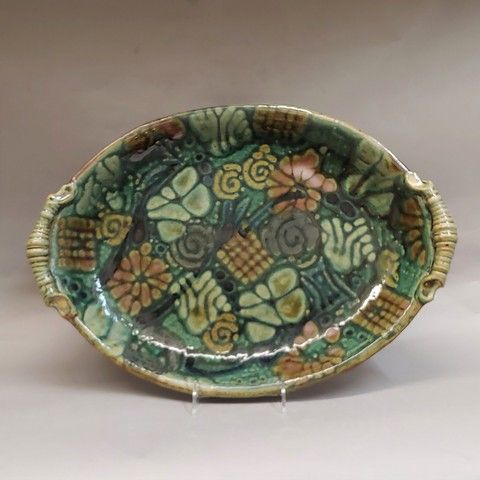 Platter, Oval Green Rose 18 x 12 at Hunter Wolff Gallery