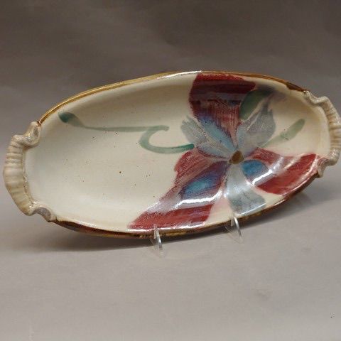 Platter Oval 15.5 x 7.25 White/Red/Blue at Hunter Wolff Gallery