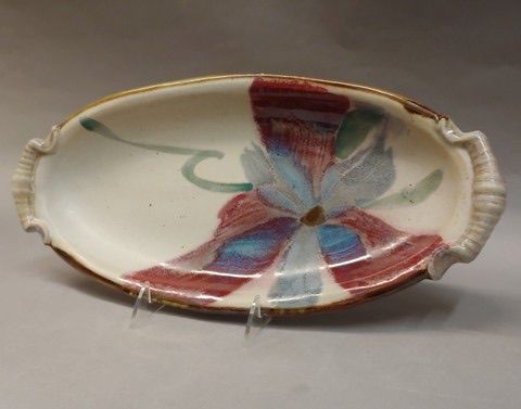 Platter Oval 15.5 x 7.25 White/Red/Blue at Hunter Wolff Gallery