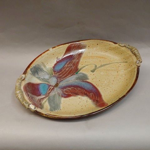 #20853A Platter Lg. Oval 18x12.5 Tan/Floral Pattern at Hunter Wolff Gallery