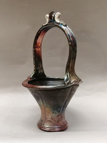 Raku Basket Blue-Gray Copper Glaze at Hunter Wolff Gallery