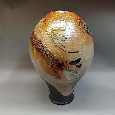 Vase, Large Floor Raku 3X Fired 21.5x12.5 at Hunter Wolff Gallery