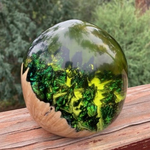 SH230 Maple and Lime Green Resin Orb $200 at Hunter Wolff Gallery