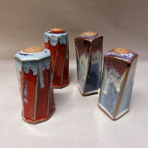 Salt and Pepper Shakers in Shades of Blue and Red at Hunter Wolff Gallery