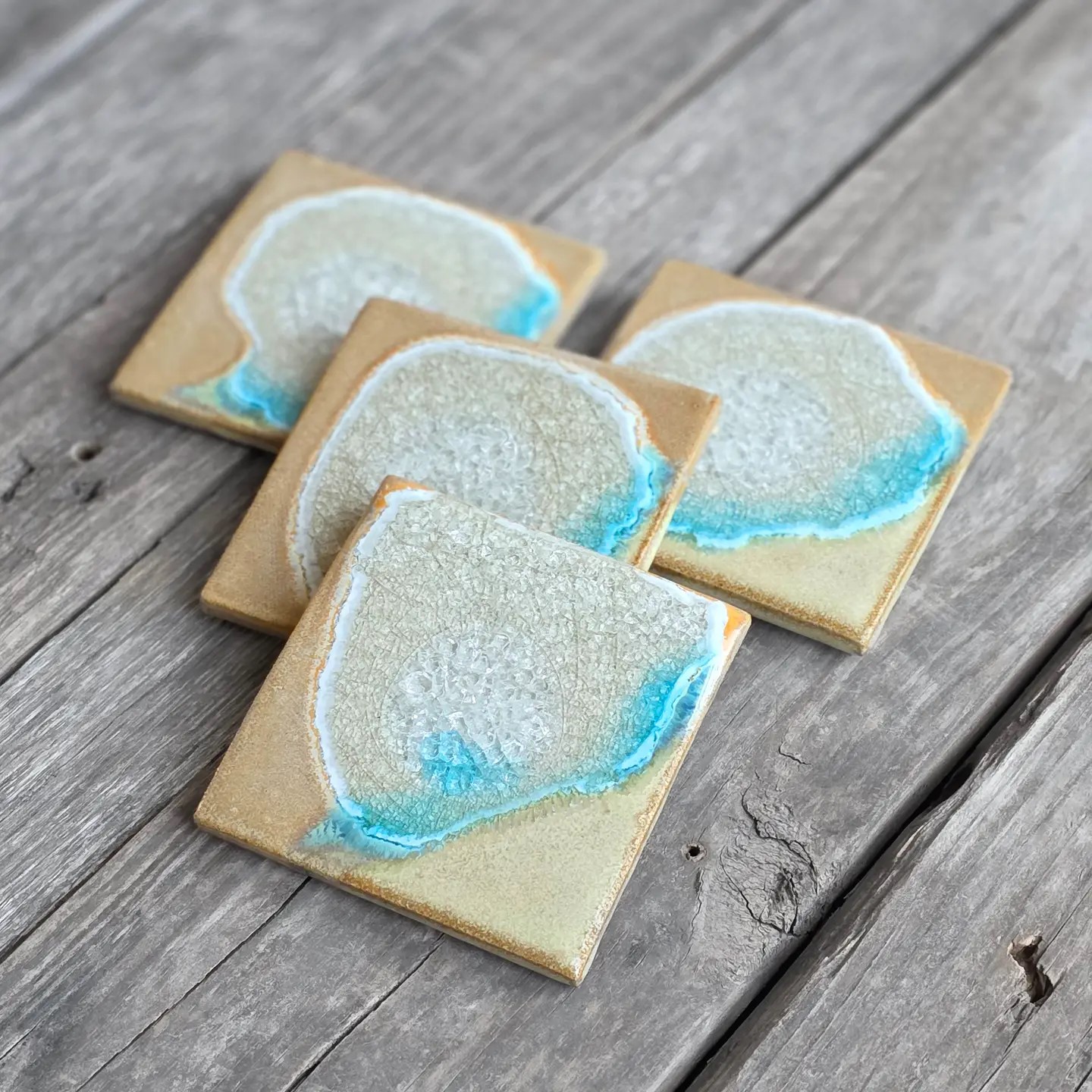 Click to view detail for KB-733 Coasters Set of 4 Sunflower & Sky Blue 4x4 $45