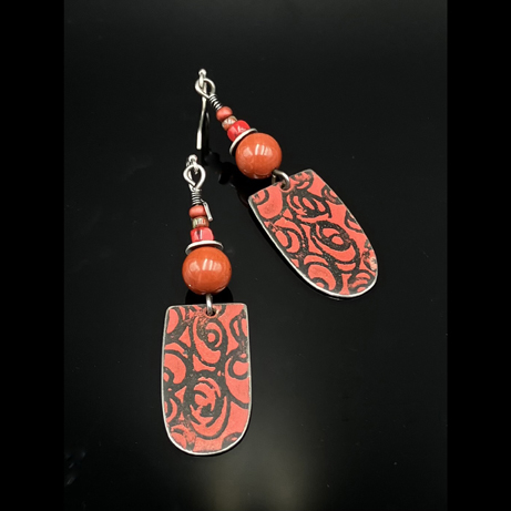 Click to view detail for TC-078 Earrings, Red and Black Scribble $90