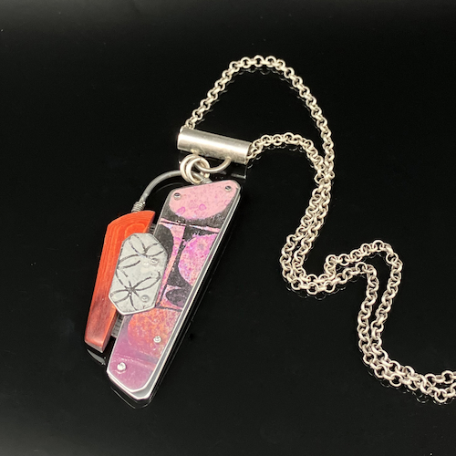 Click to view detail for TC-043 Necklace, Lavender/Paprika/Granite $225
