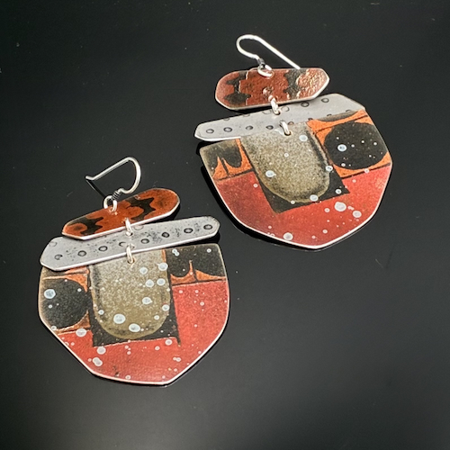 Click to view detail for TC-111 Earrings Charcoal/Rust/Berry Segment $155