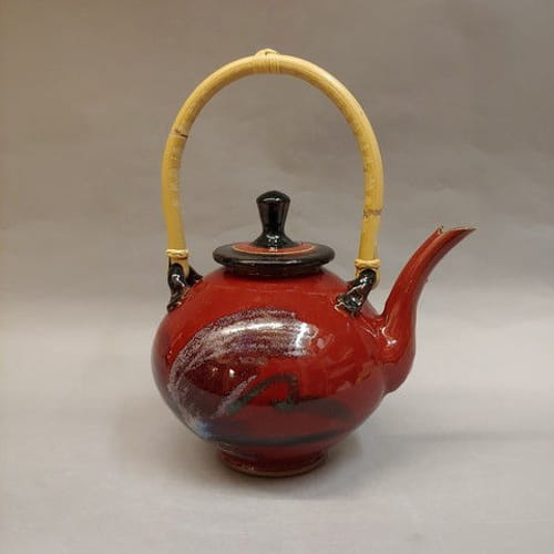 #20840 Teapot with Wooden Handle Red $69 at Hunter Wolff Gallery