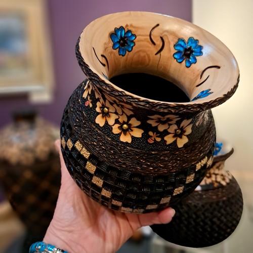 VL-012 Goldleaf Wood Turned Vessel 6.75x6 $1200 at Hunter Wolff Gallery