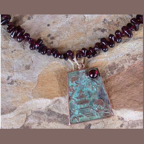 EC-125 Pendant, Asian Pagoda Necklace, Garnet $150 at Hunter Wolff Gallery