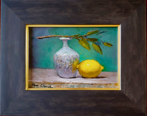 Lemon and Gray Jar  5x7 $195 at Hunter Wolff Gallery