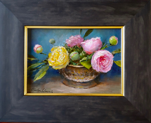 Pink and Yellow Roses 5x7 $195 at Hunter Wolff Gallery