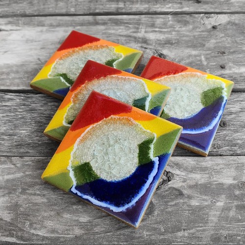 Click to view detail for KB-743 Coasters Set of 4 Rainbow 4x4 $45