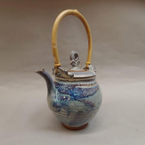 Teapot with Wooden Handle, Blue at Hunter Wolff Gallery