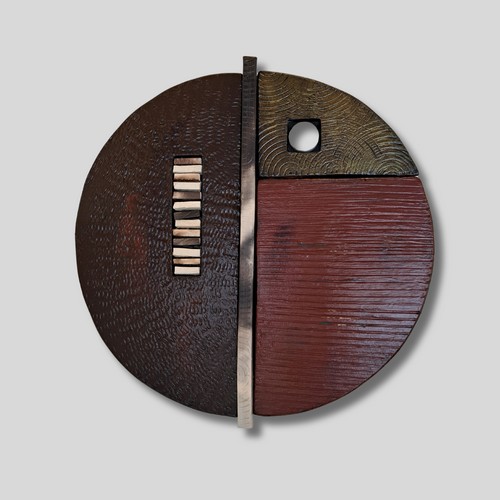 RC-016 Ceramic Wall Sculpture Small Sphere Red/Brown  $165 at Hunter Wolff Gallery