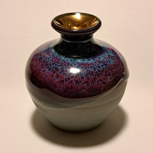 JP-005 Pottery Handmade Miniature Vase Gold, Blue, Chianti, Gray $68 at Hunter Wolff Gallery