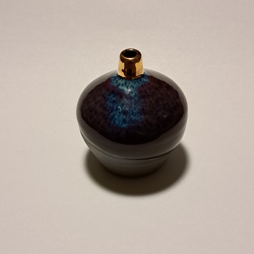 JP-009 Pottery Handmade Miniature Vase Gold, Blue, Port, Gray $68 at Hunter Wolff Gallery