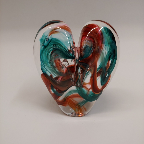 DG-081 Heart Teal & Rust $110 at Hunter Wolff Gallery