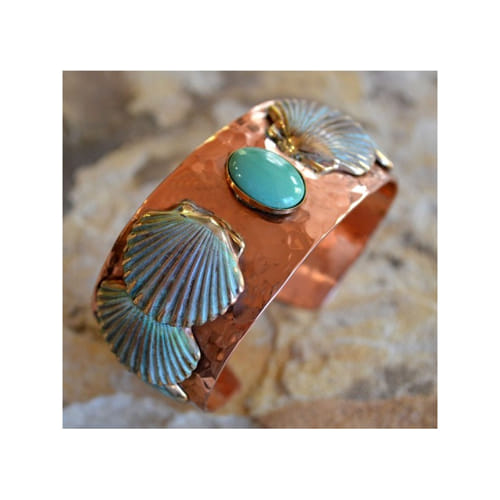 EC-094 Cuff Oceania Overlapping Scallop Shells TQ $194 at Hunter Wolff Gallery