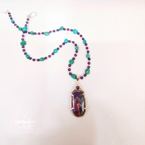 DKC-1076 Necklace, TQ, Copper, Amethyst $225 at Hunter Wolff Gallery