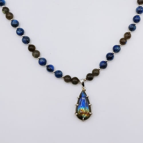 DKC-1077 Pendant, Labradorite & Silver Beads $236  at Hunter Wolff Gallery