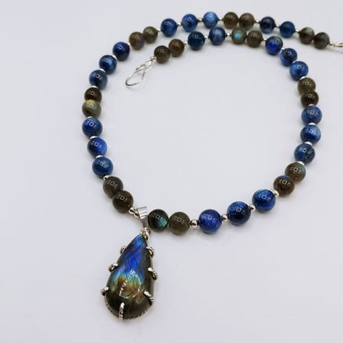 DKC-1077 Pendant, Labradorite & Silver Beads $236  at Hunter Wolff Gallery