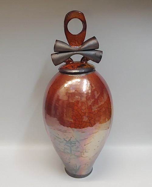 BS-010 Vase, Lidded Ferric Chloride 17x6.5 $350 at Hunter Wolff Gallery