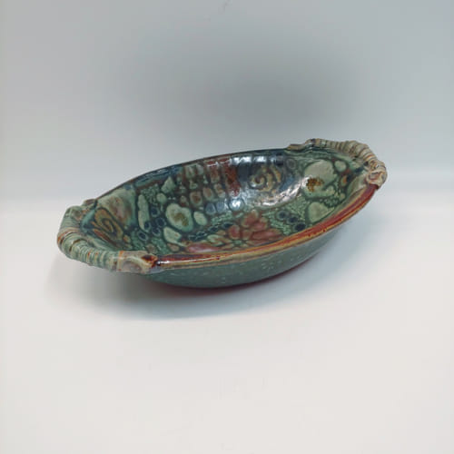 #220212 Biscuit Bowl Green Rose Pattern $14.50 at Hunter Wolff Gallery