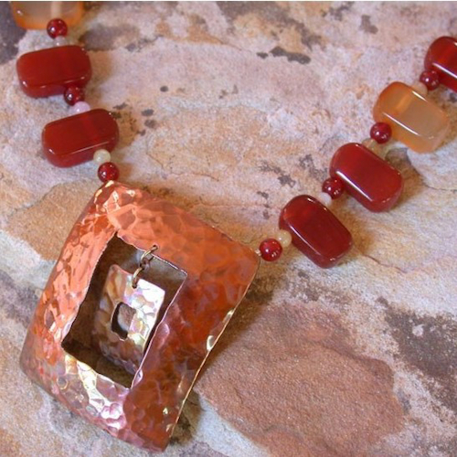 Click to view detail for EC-150 Necklace  Copper Iridescent Open Squares $280