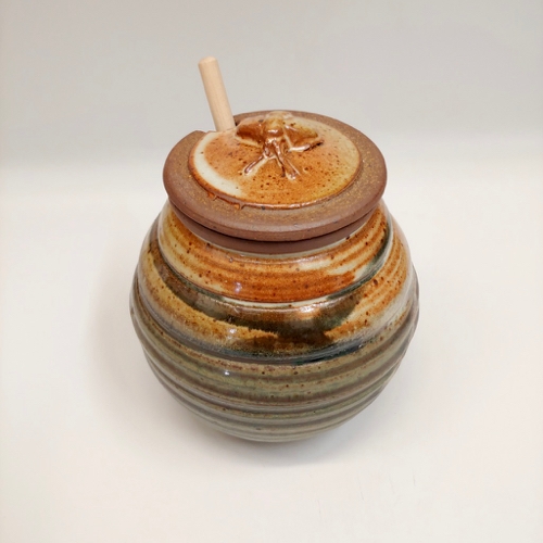 #221157 Honey Pot with Dip Stick Rust/Grn/Blk $16 at Hunter Wolff Gallery
