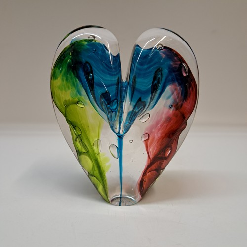 DG-160 Blown Glass Heart Watermellon, Agua & Lime $112 at Hunter Wolff Gallery
