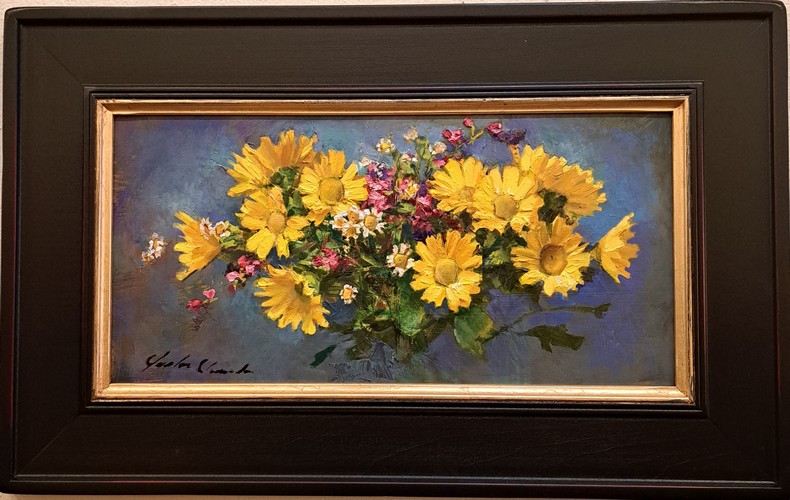 Click to view detail for Yellow Daisies & Blue  Background 8x16 $750