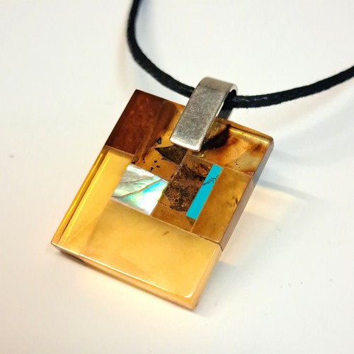HWG-2400 Pendant, Square, Multi-Color with TQ Accent $58 at Hunter Wolff Gallery
