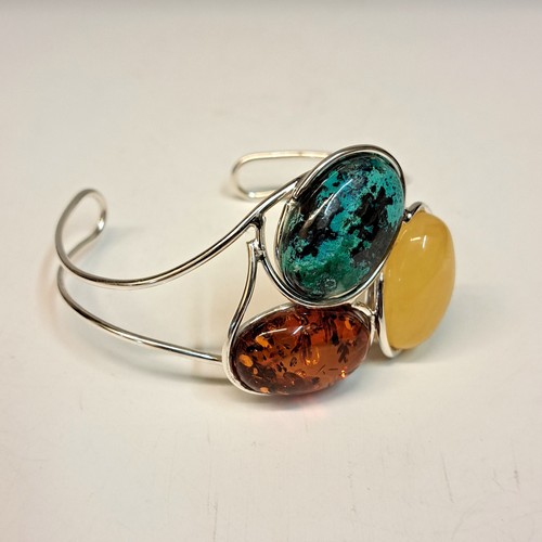 HWG-2403 Cuff, Amber, Yellow, Rum Natural Blue Turquoise $245 at Hunter Wolff Gallery