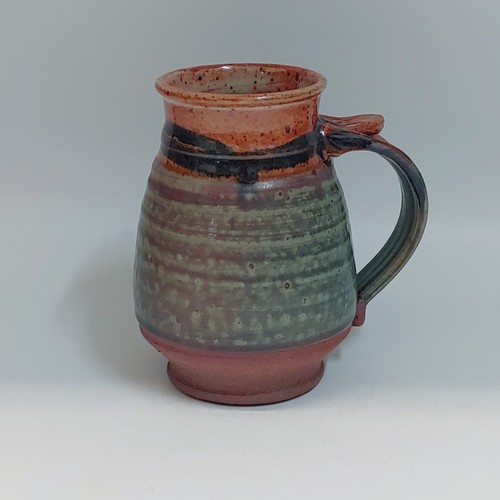 #220240 Mug, Hot & Cold Green/Tan with Black Stripe $18 at Hunter Wolff Gallery