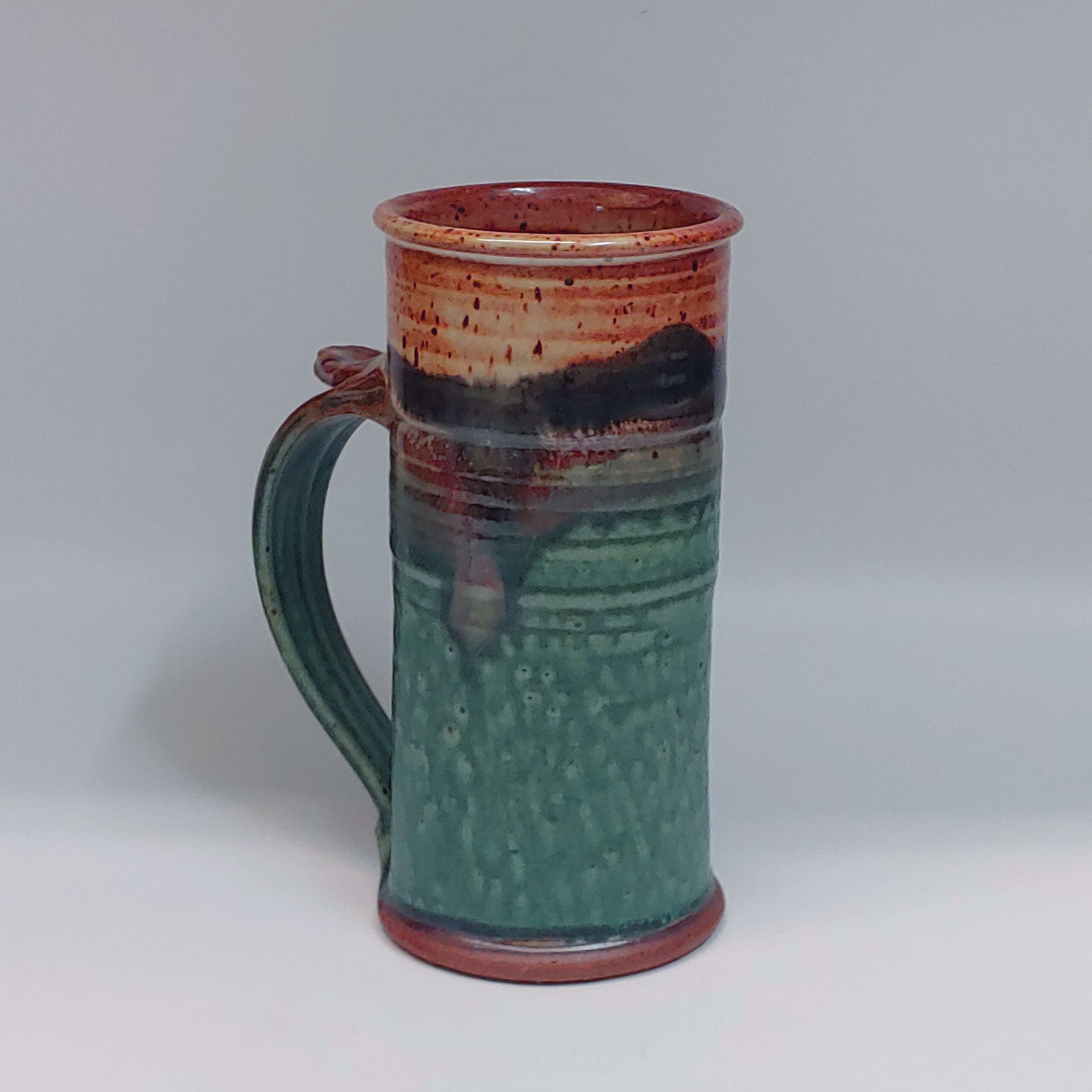 Click to view detail for #220243 Mug, Beer Stein, Green/Tan with Black Stripe $22
