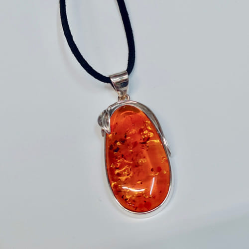 HWG-027 Pendant, Oval, Silver Leaf, Amber $87 at Hunter Wolff Gallery