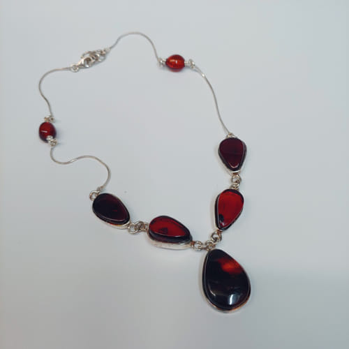Click to view detail for HWG-042 Necklace, Teardrop, Round, Dark Amber $240
