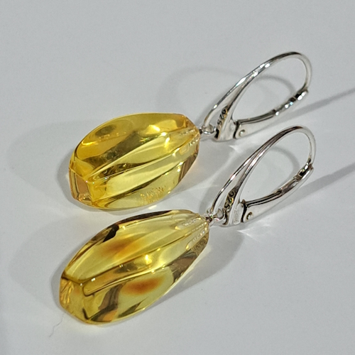 Click to view detail for HW-514 Earrings, Lemon Amber, Oblong, Locking Latch $61