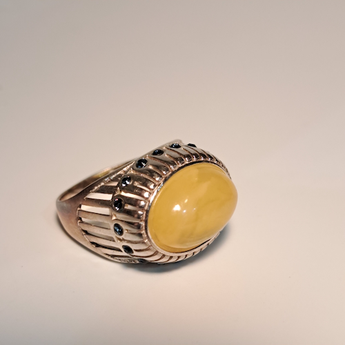HW-531 Ring, Lemon Oval, Blue CZs $63 at Hunter Wolff Gallery