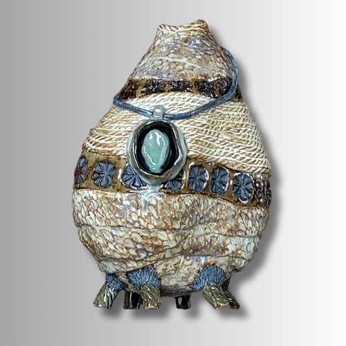 Click to view detail for SL-559 Vessel, Stoneware Larimar Gem on a Jeweled Cord $340