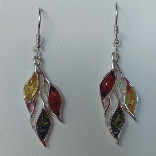 Click to view detail for HWG-056 Earrings, Amber 3-multi-color leaf shape $41