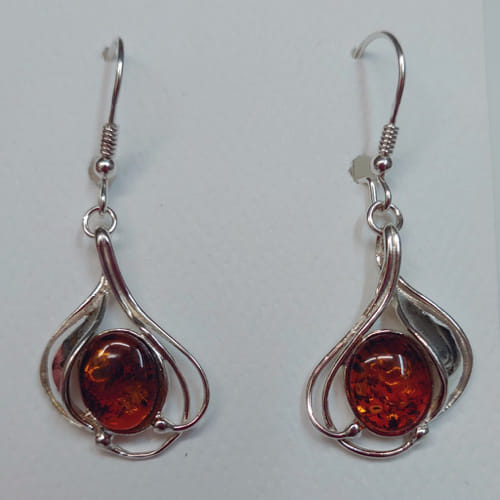 Click to view detail for HWG-058 Earrings, Round Amber, Silver Swirl $41