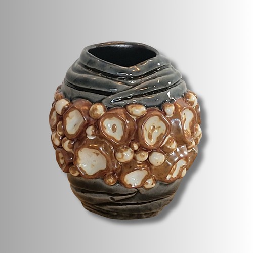 SL-595 Stoneware Presh Pot Tooled Coils, Divots, Pearls $75 at Hunter Wolff Gallery