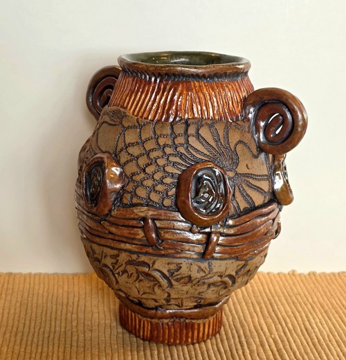 SL-625 Stoneware Spiral Handles Vessel $245 at Hunter Wolff Gallery