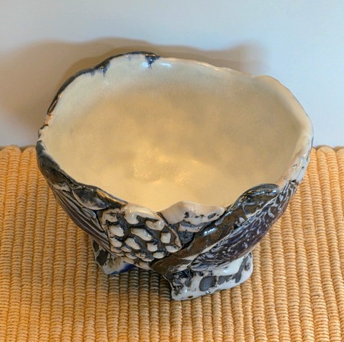 SL-660 Bowl, Porcelain, Wonky Blue with White, Footed $60 at Hunter Wolff Gallery