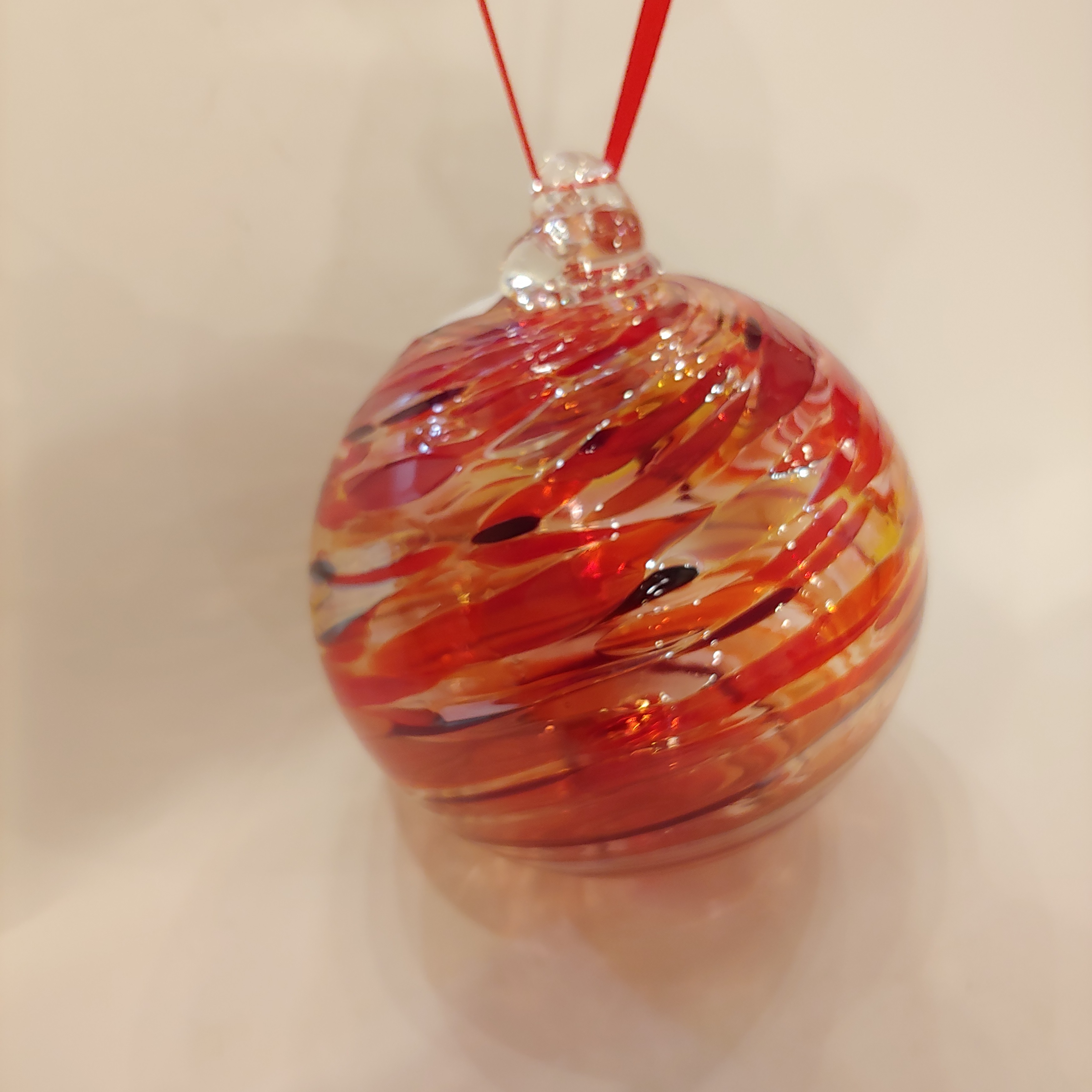 DB-825 Ornament Red Frit Twist $35 at Hunter Wolff Gallery