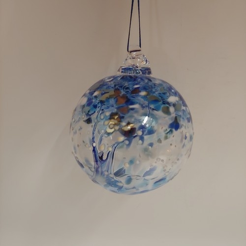 DB-714 Ornament Snowstorm Blue/White Witchball $35  	 at Hunter Wolff Gallery